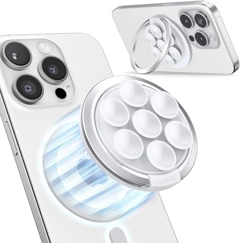 Handy Ring Halterung Magnetisch Saugnapf für MagSafe-Klearlook Silikon Octo Saugnapf Handy Griff Fingerhalter für Selfie/Video für TikTok Influencer/Creator, Frauen Mädchen Teen Geschenk Weiß
