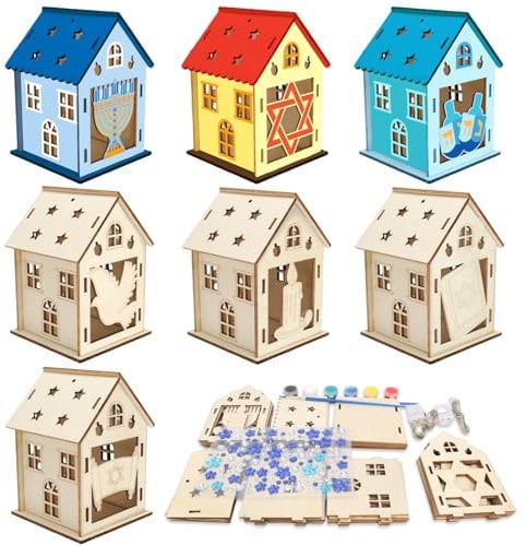 MONCAP 7 pz Casette Aecorative in Legno Naturale 8x8x11.5cmHanukkah