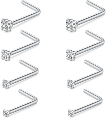 AceFun piercing nez,8 pièces 22G piercing nez connecteur boulon connecteur nez forme L acier inoxydable diamant petit nez pour les femmes hommes tire-bouchon anneaux nez piercing nez boulon vis