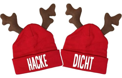 tshirtladen HACKE | DICHT Rentier Mütze lustiges Statement Elch-Duo Beanie Geweihmütze mit Spruch