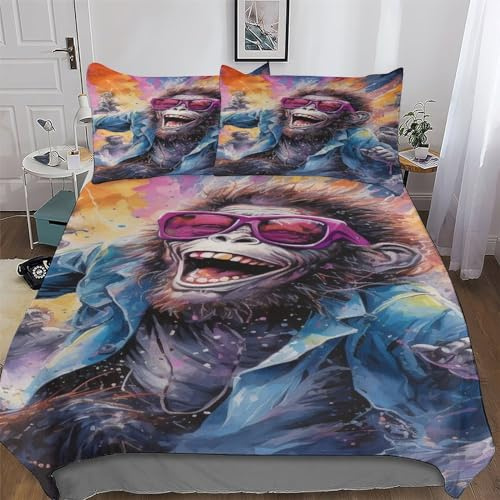 AAPZY AFFE Bettwäsche-Set, 3D Motiv, Bettbezug 2teilig Mit Kopfkissenbezug Für Jungen Mädchen Schlafzimmer Atmungsaktiv Mikrofaser Deckenbezug Single (135x200cm)