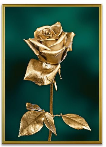 ARTFAVES® Poster - Rose Gold Grün | Wanddeko Wandbild Fotografie Abstrakt | mit Rahmen Alu Gold | 21 x 30 cm