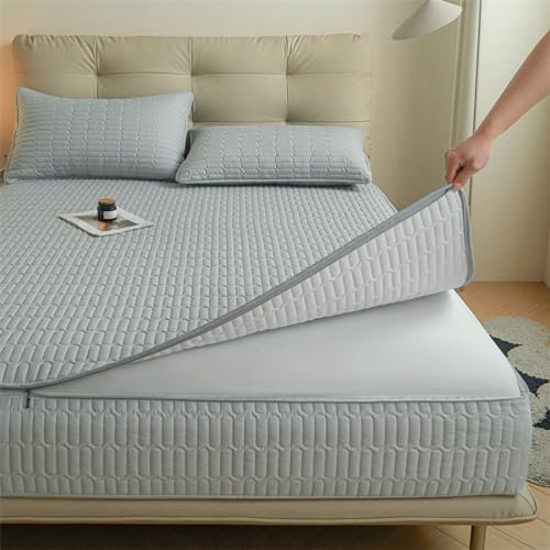 Coprimaterasso impermeabile con cerniera, con topper in cotone traspirante, colore blu, lavabile, anti polvere, dimensioni personalizzabili, per letto singolo, matrimoniale, king size, 90 x 190/190 x