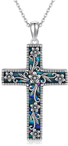 URONE Kreuz-Halskette aus Sterlingsilber Kreuz-Blumenanhänger Halskette Christlicher Religiöser Vintage-Schmuck Geschenke für Frauen