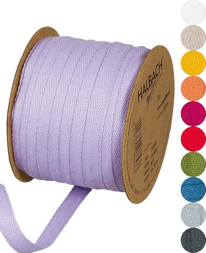 Halbach Seidenbänder Baumwollband | 10mm x 30m | Webband 100% Baumwolle | Bänder zum Basteln als Meterware | Stoffband für Dekorationen, DIY Handwerk, Schrägband Näharbeiten, Farbe: lavendel