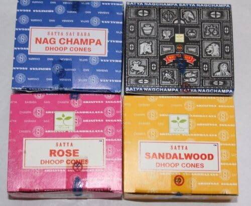 Satya Incense Dhoop Cones, Nag Champa, Rose, Sandalwood, Superhit Fragrances, 48 Pieces Total & Rushant Sandal Saffron Dhoop Sticks
