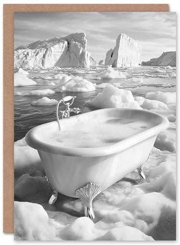Artery8 Greeting Card Elegant Bathtub Polar Ice Cap Black White Surreal Blank For Him Or Her Art Birthday Card