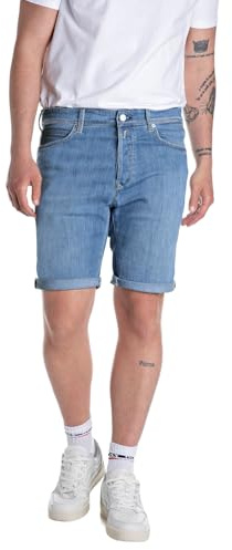 Replay Herren Short RBJ.981 Short - Tapered Fit - Blau Schwarz Beige W29-W40, Größe:W 31, Farbe:685 866-009 Medium Blue