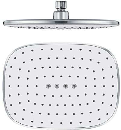 RAABYU Pommeau de Douche à Effet Pluie Haute Pression Blanc avec Design Moderne pivotant, Grand pommeau de Douche à Montage au Plafond ou au Mur 260 x 195 mm