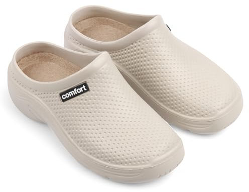 CHILLIFE Zuecos Sanitarios de Trabajo, Hospital, Jardín, Cocina, Zapatillas Mujer, Punta Cerrada, Fabricado en Portugal (Crema, Sistema Tallas Calzado EU, Adulto, Números, Mediano, 39)