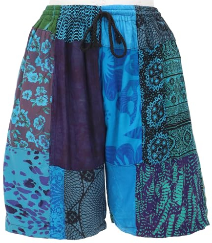 GURU SHOP Ethno Patchwork Yogashorts, Upcycling Strandshorts, Unisex, Damen