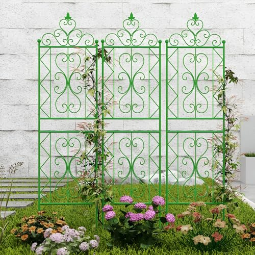 GUOGLZ Rankgitter Rankzaun Metall, Freistehende Garten Spalier Zum Stecken, Gartendeko Rosengitter Gartenzaun Rostfrei (Green,2pcs X 50X185cm)