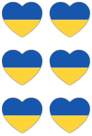 Aufkleber: 50 mm, 6 Stück - Ukraine Herzflagge – 6er Set Vinyl Aufkleber 50 mm 5 cm wetterfest selbstklebend