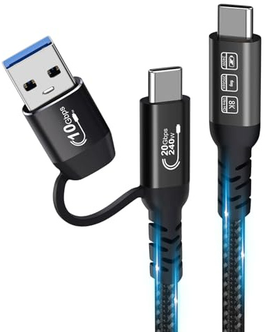 UNTERING USB3.2 20Gbps Cavo Intrecciato 240W PD Ricarica Rapida USB A A C Staccabile Per Laptop Tablet Accessori Sincronizzazione Veloce Cavo di Trasferimento Dati