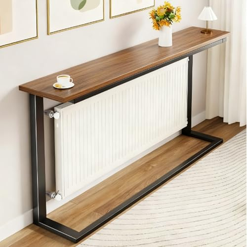 Home Radiator Shelf Pine Wood Shelves Router Cabinet with Stainless Steel Legs 20kg Pad for Living Room Office Bedroom (Black, 80x15cm)