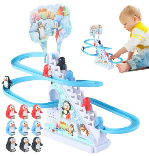 Generisch Pinguin-Rutschspielzeug | Pinguin-Rutsche mit Musik und LED-Kinderachterbahn – Achterbahn-Spielzeug, einfach zu installierendes Pinguin-Rennspiel für Familienzeit, Kinder, Familie, Freunde