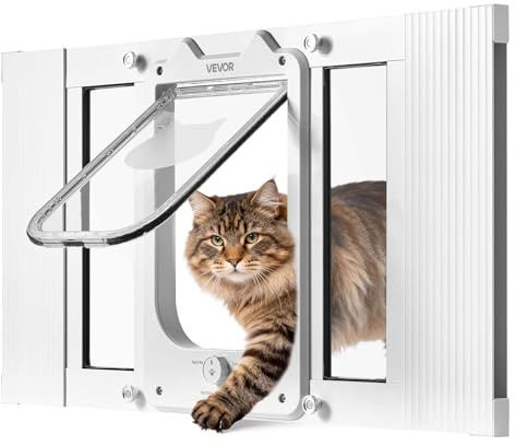 VEVOR Porta per Gatti da Finestra, Regolabile per Adattarsi a Finestre di Larghezza Compresa tra 585 mm e 710 mm, 4 Modalità di Chiusura di Sicurezza, Telaio in Alluminio e Vetro ad Alta Trasparenza
