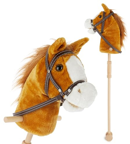 Bieco Steckenpferd Kinder Brownie, personalisiert | Hobby Horse Pferde | Steckenpferd Rollen Holz Pferd Stab | Stock Pferde Schöne Steckenpferde für Kinder Stockpferd personalisierbar