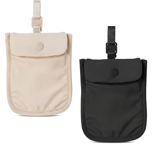 Simsky Brustbeutel Damen Diebstahlsicher [2 Stück] – Anti Diebstahl Brusttasche mit RFID-Schutz, Reisegeldbeutel Verstellbar für Pass & Karten, Sicherheitstasche Unter Kleidung