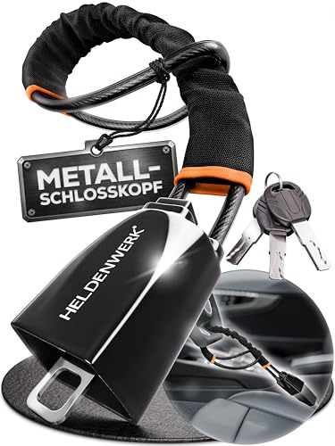 HELDENWERK® Lenkradkralle für Auto & Wohnmobil Lenkradschloss aus Metall | Universelle Passform, Multilayer-Stahlseil, Massives Metallgehäuse, 3 Sicherheitsschlüssel, Manipulationssicheres Schloss