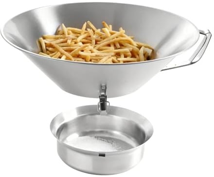 hikiau Passoire À Frites, 3 en 1 Bol D'égouttage avec Entonnoir À Graisse, Passoires Huile Inoxydable Mailles avec INES Poignées Plateaux - pour Maison Restaurant Frites Poulet Légumes
