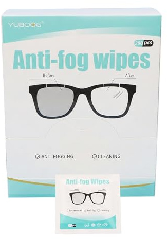 200 Count Anti Fog Wipes for Glasses, Pre-Moistened Lens Cleaner Wipes, Streak-Free Individually Wrapped Cleaning Wipes for Eyeglasses, Sunglasses, Goggles, Camera Lenses, Phone Screens and Optical