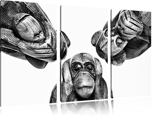 Pixxprint hören Nichts sehen Nichts Sagen, Leinwandbild 3 Teilig, Gesamtmaß: 120x80cm, Wandbild, Dekoration, fertig gespannt, Kein Poster