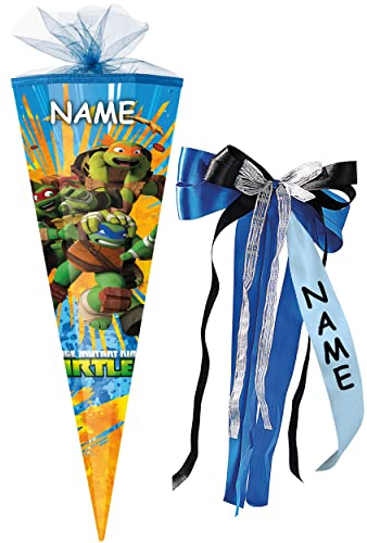 alles-meine.de GmbH Schultüte - Teenage Mutant - Hero Ninja Turtles - 50 cm - rund - incl. Name und individueller großer Schleife - mit Tüllabschluß - Zuckertüte - mit/ohne..