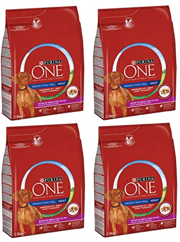 PURINA ONE Medium Maxi Crocchette per Cani Adulti con Manzo e Riso 4 Sacchi da 2.5kg