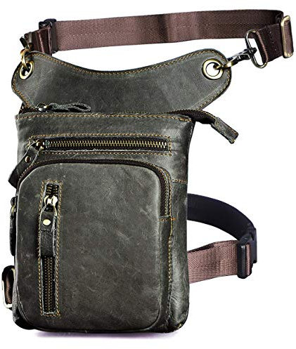 Le'aokuu Herren Echtes Leder Tasche Hüfttasche Beinbeutel Beintasche Drop Leg Thigh Bag Radfahren Klettern Messenger Bag (211-11 2 Grau)