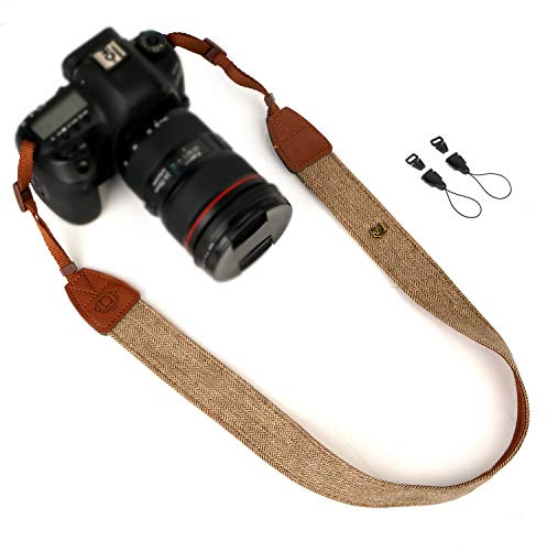 WANBY Camera Canvas Neck Shoulder Camera Strap with Quick Release Buckles Vintage Print Soft Colorful Camera Straps for Women Men All DSLR SLR Cameras (Brown)