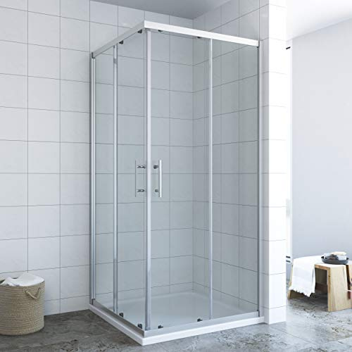 Duschkabine Eckeinstieg 70x70 x 185 cm Schiebetür Eckdusche Duschabtrennung Duschtrennwand Glaswand Duschwand Glas Duschtür Eck Dusche ESG Echtglas Sicherheitsglas ohne Duschtasse | AQUABATOS