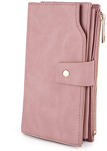 UTO Femme Portefeuille Porte-Cartes Blocage RFID en PU Cuir avec Dragonne Grande Capacité(21 emplacements de Cartes) Rosé