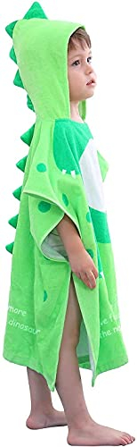 LOLANTA Kinder Badeponcho Dinosaurier, Kapuzen Dinohandtuch Poncho,Weich Frotté Strandtuch,100% Baumwolle（Grün A，2-4 Jahre,Etikettengröße M