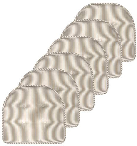 Sweet Home Collection Chair Cushion Memory Foam Pads Tufted Slip Non Skid Rubber Back U-Shaped 17 x 16 Seat Cover, 6 Count (Pack of 1), Pinstripe Taupe