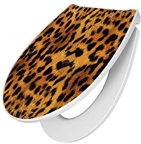 banjado Premium Toilettendeckel mit Absenkautomatik 45x38,4cm / WC Brille Soft Close/hygienischer Toilettendeckel/Klodeckel Duroplast mit Edelstahl Scharnier/Motiv Leopard