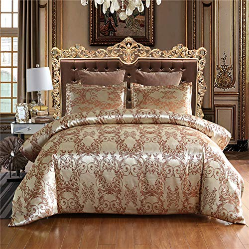 Dencalleus Jacquard Bettwäsche Set Jacquard Satin Seide 2teilig 1 x Bettbezug 135x200cm mit 1 x Kissenbezug 50x70cm Mikrofaser Bettwäsche-Sets mit Reißverschluss - Braun