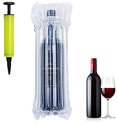 GIRAFEDA 20 Pack Wine Bottle Protector Reusable Bubble Wrap Inflatable Air Column Cushion Bag Bubble Wrap Wine Bags Wine Bottle Packaging with Free Pump for Safe Packaging and Transportation