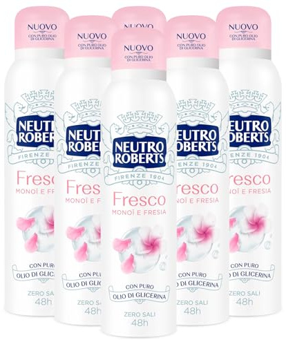 6 x Neutro Roberts Deodorant-Spray frisch Monoi und Freesie wirksam 48 Stunden ohne Aluminiumsalze - 6 Flaschen à 150 ml
