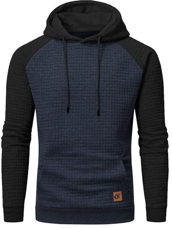 YuKaiChen Herren Kapuzenpullover Casual Langarm Karierten Kordelzug Jacquard Hooded Sweat mit Fleece Innenseite