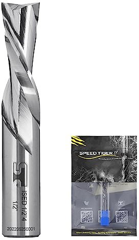 SPEED TIGER Carbide Spiral Router Bits Down Cut - ISED3/8” Diameter, 1” Cutting Length, 2-1/2OVL (1 Piece, 3/8) - for Wood, Oak, MDF, Aluminum – Drill Bits Sets for DIYers & Professionals