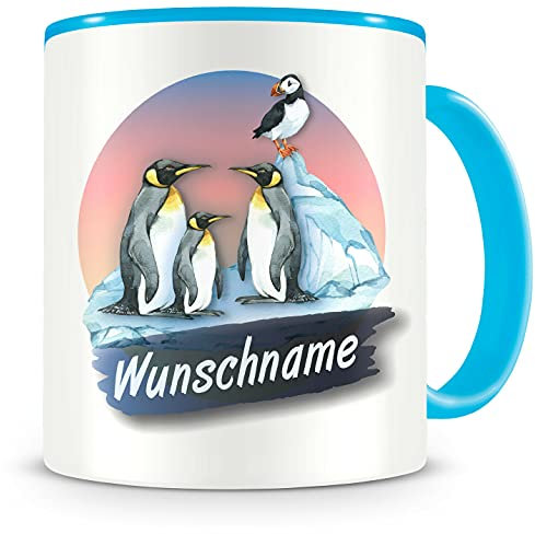 Samunshi® Kindertasse mit Namen Tasse Pinguine Personalisierte Tasse mit Namen Kinder Kinderbecher mit Namen Kindergarten blau 300ml