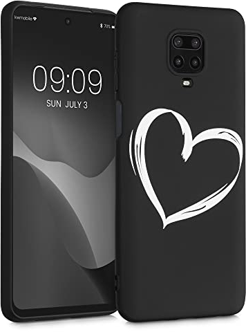 kwmobile Cover Compatibile con Xiaomi Redmi Note 9S / 9 Pro / 9 Pro Max - Custodia in Silicone TPU - Cover Protettiva Soft Case - Cuore bianco/nero