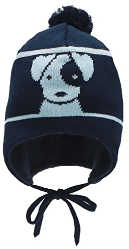 Sterntaler Baby Jungen Mütze Baby Bommelmütze Hund Mütze - Mütze Baby - aus Baumwolle mit Ohrenklappen und Bindeband - marine, 49