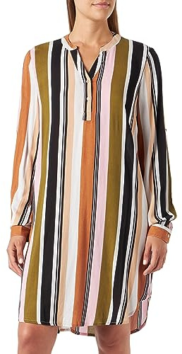 KAFFE Kleid KAmarana Damen Kleid Shirt Print Lang Arm V-Ausschnitt Knopf Shirtkleid 44, Green/Pink Stripe Print