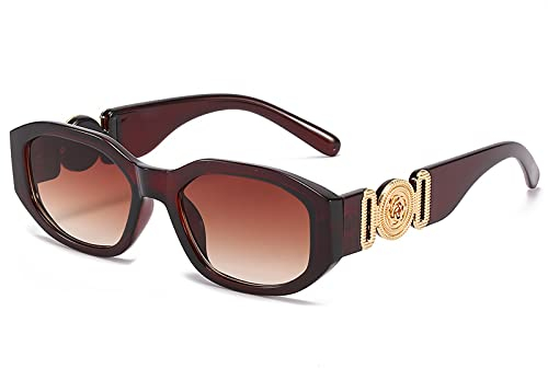 OSAGAMA Trendige rechteckige Sonnenbrille für Damen Herren unregelmäßige Vintage 90er Brille UV-Schutz Braun/Farbverlauf Braun