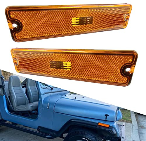 KYYET Compatible with 1987-1995 Jeep Wrangler YJ Driver Passenger Side Marker Light Lens Reflector Replace for CH2550105 56001424;(Amber Lens)