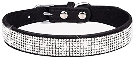 TSKDKIT Puppy Collar for Cat Small Dog Collar Cute Rhinestone Pet Collar Sparkling Cat Collar Soft Leather Pet Collar(L Black)