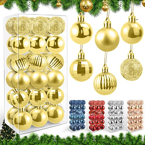 FIGFYOU 36er Weihnachtskugeln Gold Ø 4 cm Kunststoff Christbaumkugeln Glitzer Weihnachtsbaumschmuck Baumkugeln Weihnachten