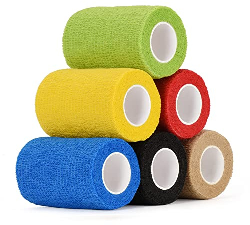 SEADESKY 6 Pack Self Adherent Cohesive Bandages 7.5cm x 4.5m Vet Wrap Horse | Self Adhesive Bandage Pet Vet Wrap for Dogs Horses Pet Self Adherent Bandages Tape for Wrist Ankle Elastic Bandage for Sports